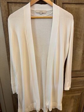 LOFT white Open-Front Ribbed Cardigan